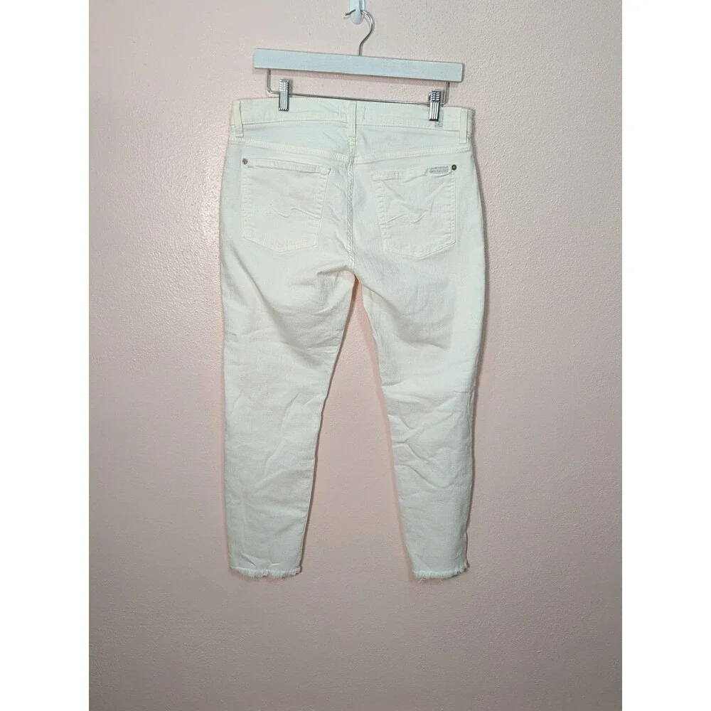 7 For All Mankind Cropped Jeans White Raw Hem Boho Minimalist Size 31 - Picture 4 of 9